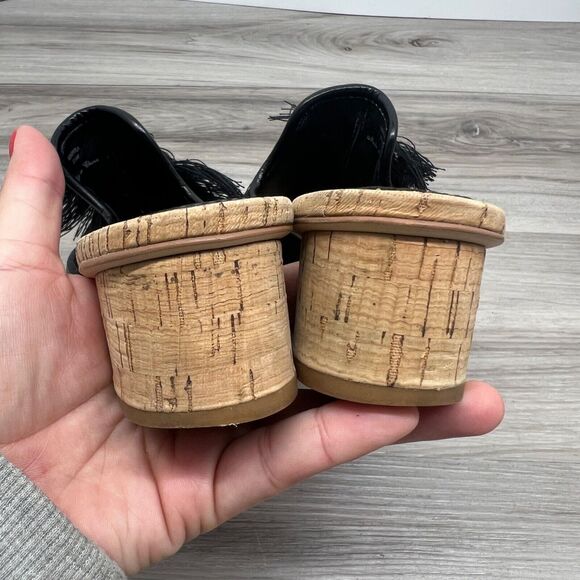 DONALD J PLINER SUEDE TASSLE MULES BLACK Size 6.5 M SLIP ON CUTE BLOCK HEEL - Picture 4 of 11